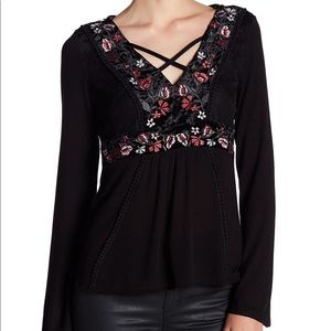 Velvet Lace Embroidered Floral Top